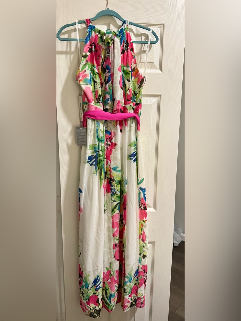 Women’s Floral Pink Belted Maxi Dress size 8P